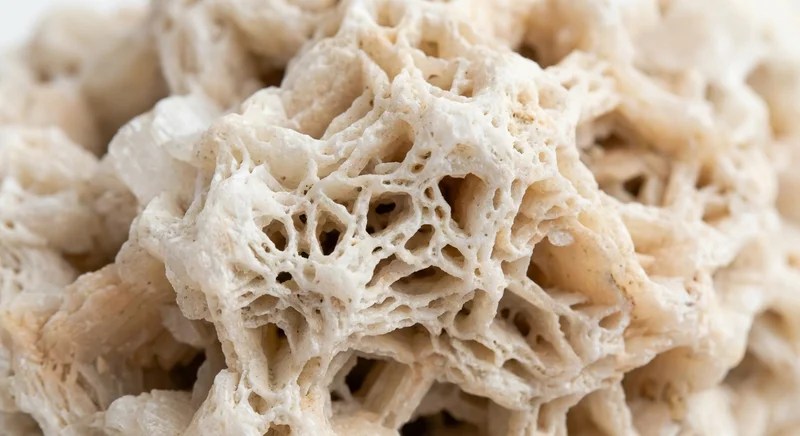 흰색 베이지색 제올라이트 광물 결정의 미세 다공성 구조