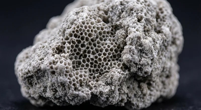 현미경으로 본 제올라이트 광물 표면의 다공질 결정 구조