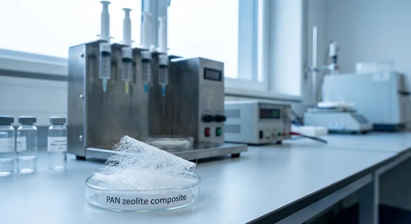 실험실 환경의 PAN 제올라이트 복합 섬유 재료 클로즈업