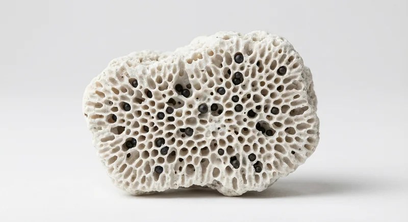 흰색 제올라이트 광물의 벌집 모양 다공성 구조