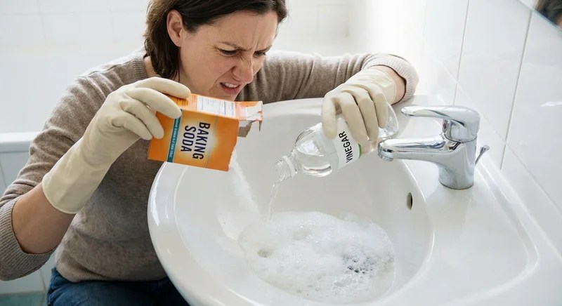 배수구 청소 실수, 베이킹소다와 식초 동시 사용