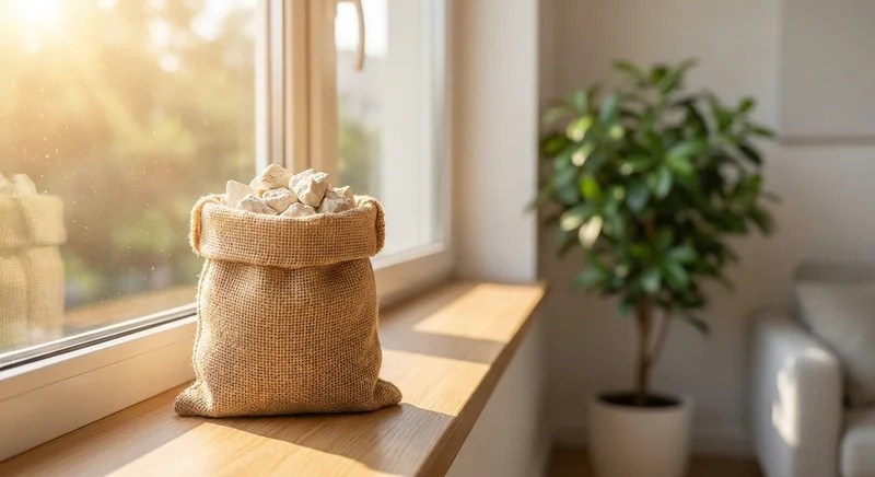 햇살 가득한 창가에서 재생되는 제올라이트 백