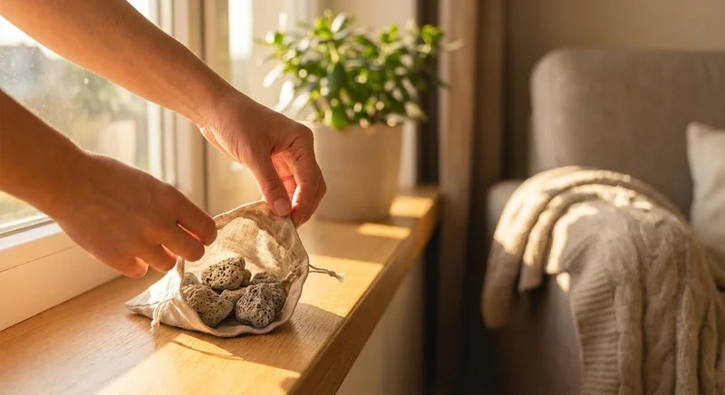 햇살 좋은 창가에 놓인 제올라이트 주머니