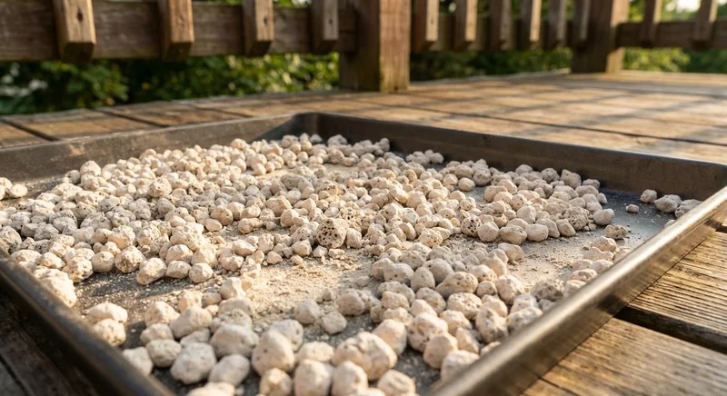 햇볕에 말리는 백색 제올라이트 알갱이